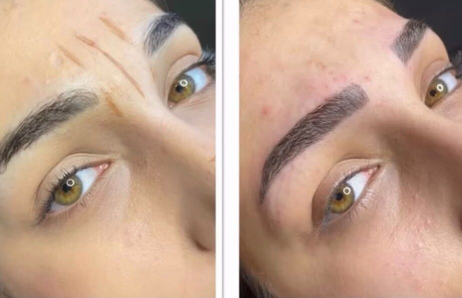 Ögonbryn efter microblading, närbild